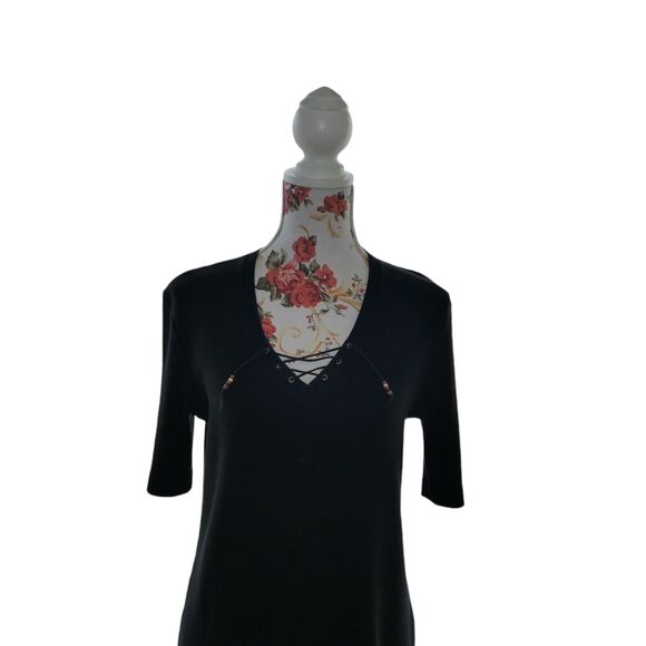 Vintage Ralph Lauren Sz M Jersey Knit V Neck Short Sleeve Maxi Dress Black Y2K - Picture 4 of 8